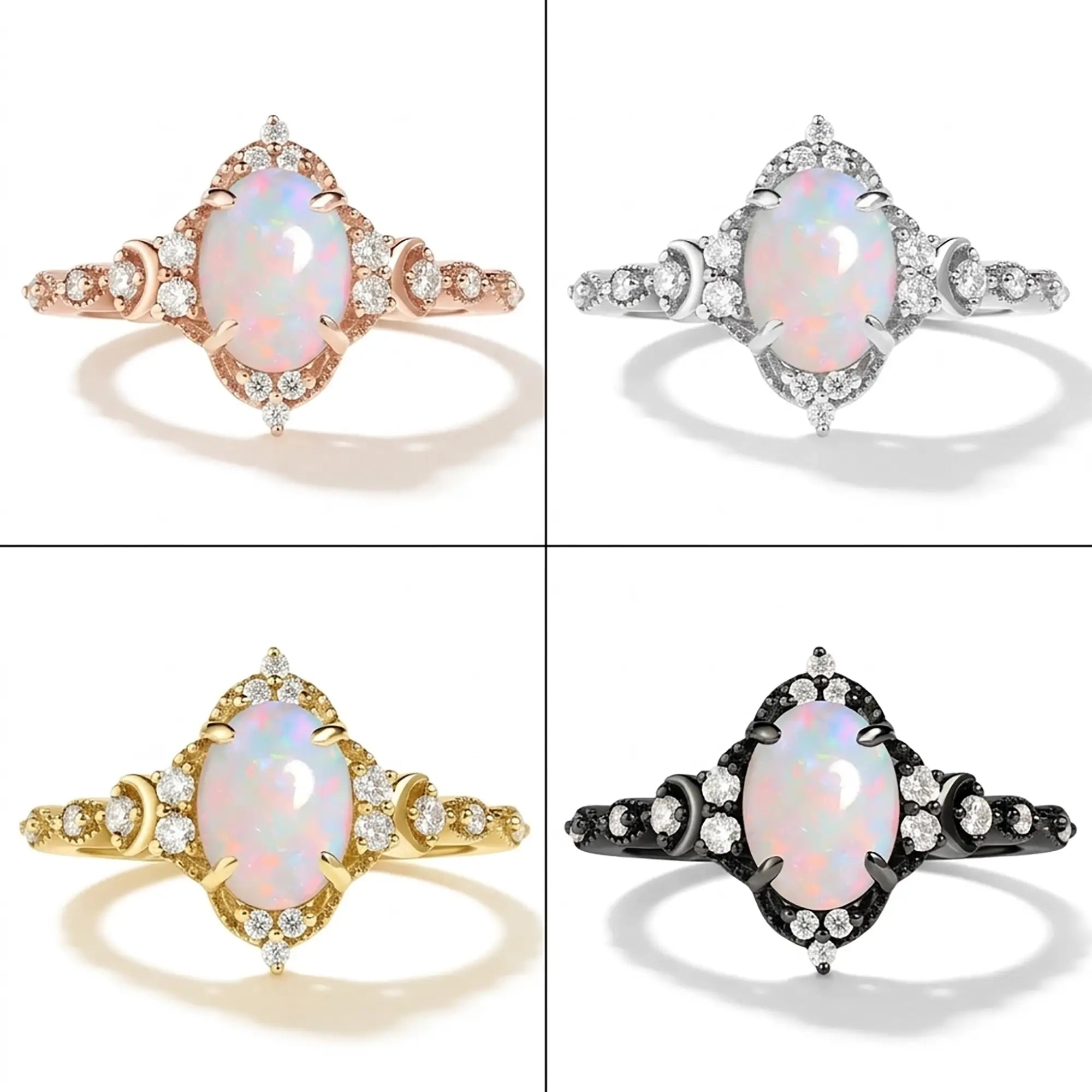 Unique Oval Opal Moon Engagement Ring October Birthstone Rings 4 materia color