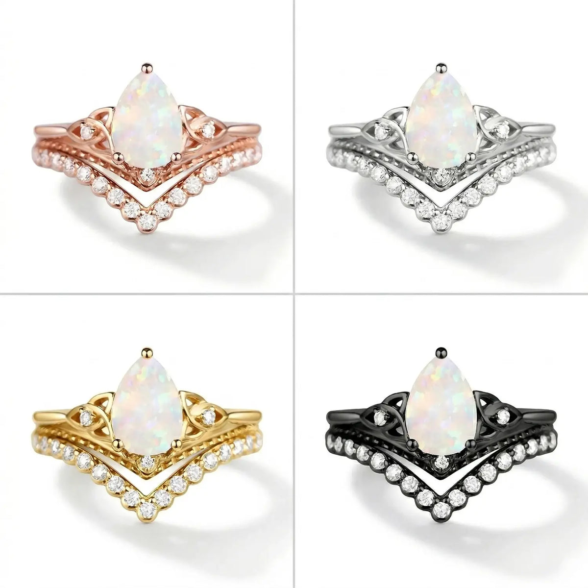 Vintage Pear Cut Opal Engagement Ring Set Art Deco 4 color materia