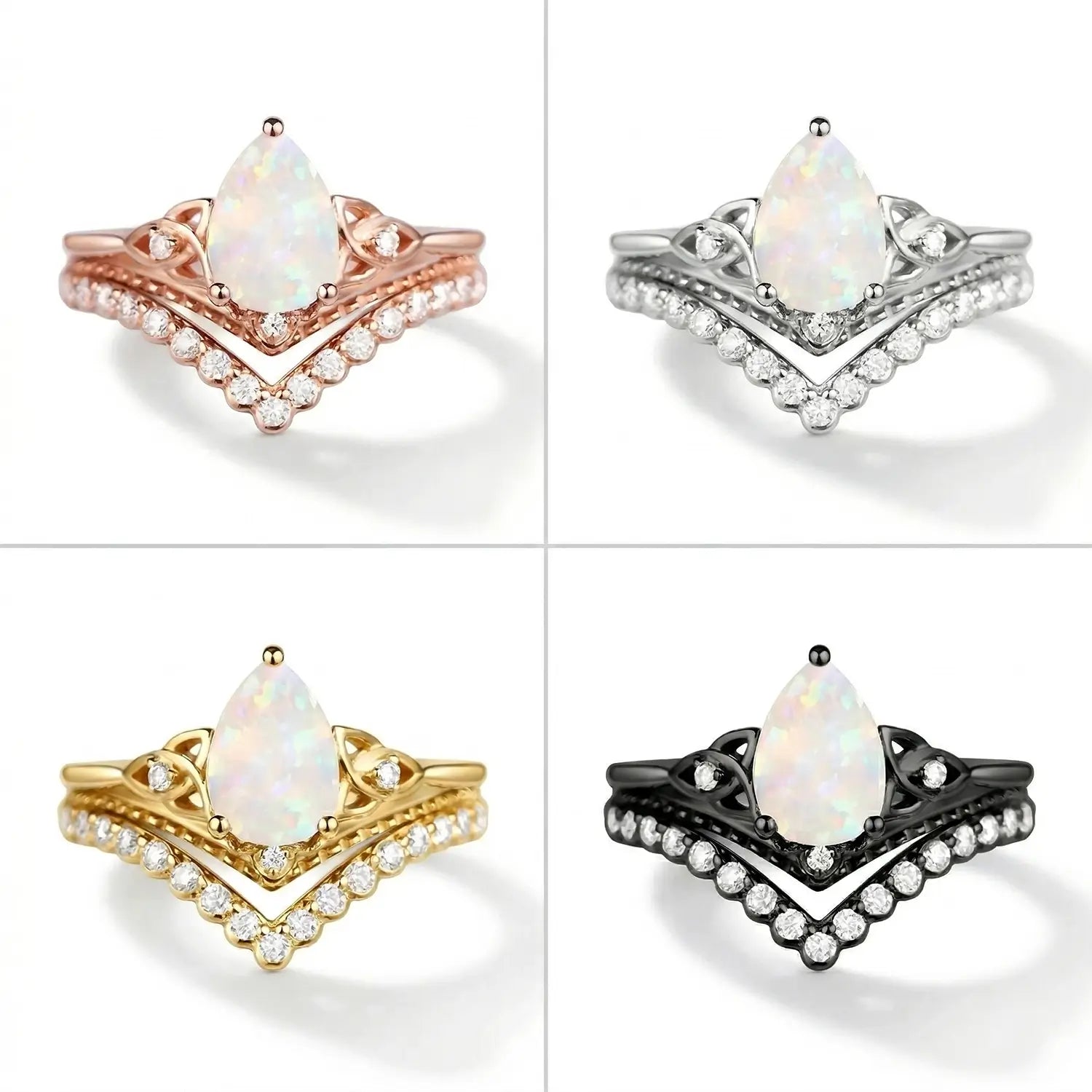 Vintage Pear Cut Opal Engagement Ring Set Art Deco 4 color materia