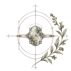 Orleone botanical moss agate ring emblem